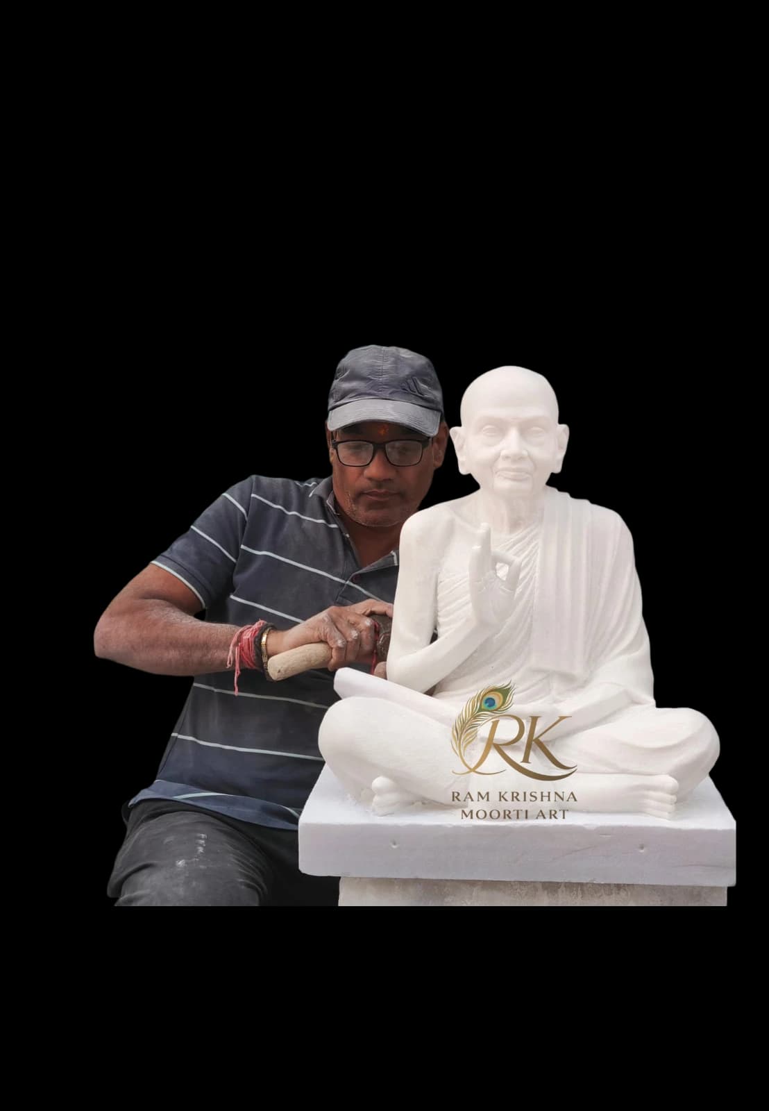 Master craftsman handcarving a marble moorti in Jaipur workshop