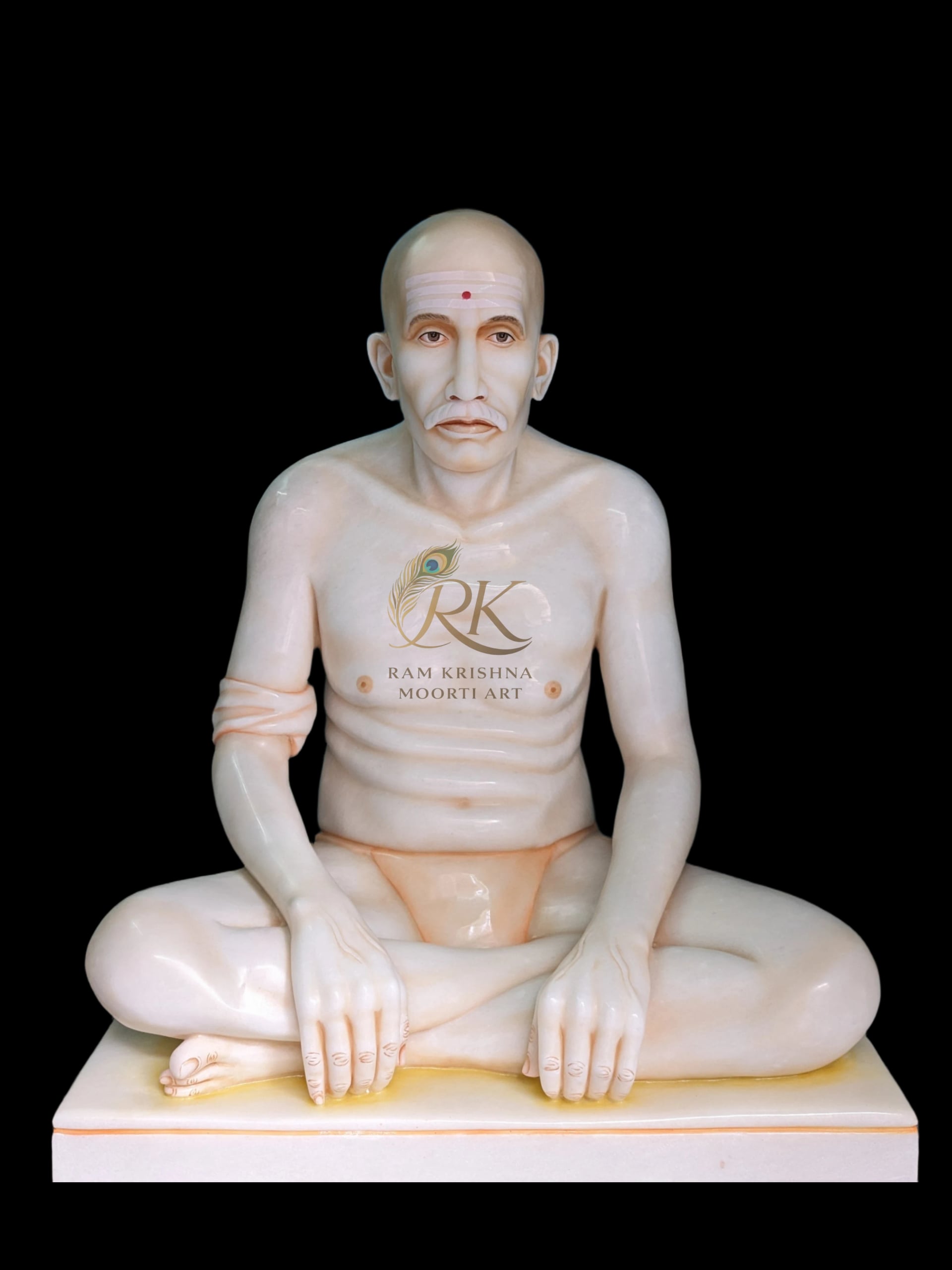 Custom white marble guru sculpture handcrafted by marble artists