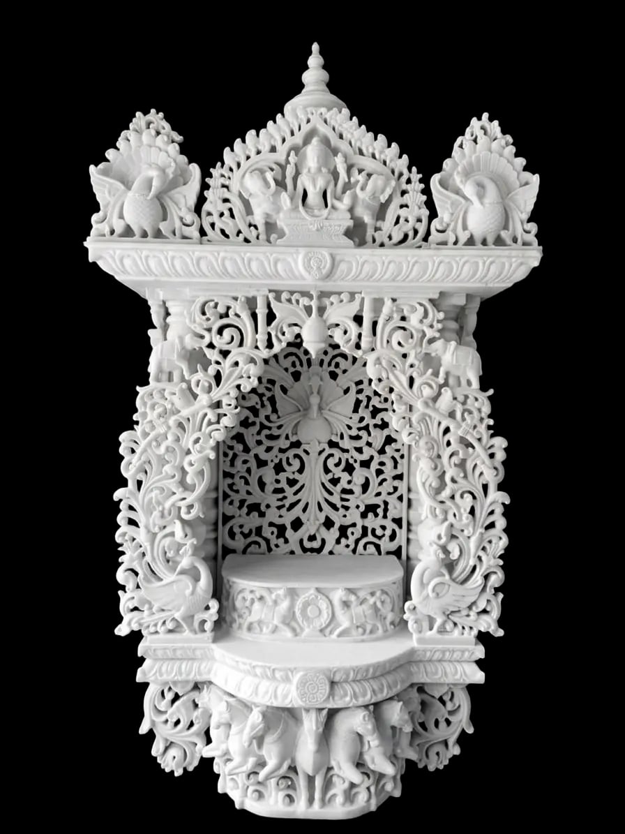 Decorative marble home temple with traditional carving