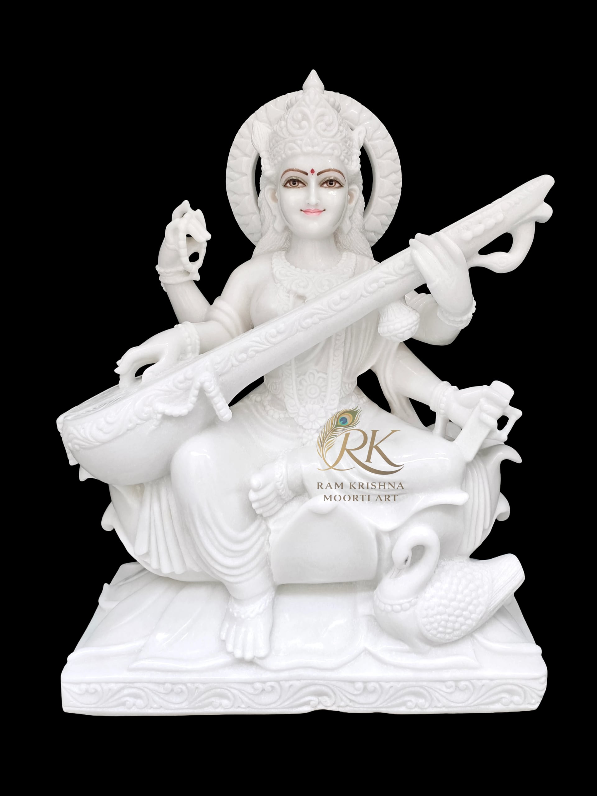 Maa Saraswati marble statue handcrafted by Jaipur marble artisans