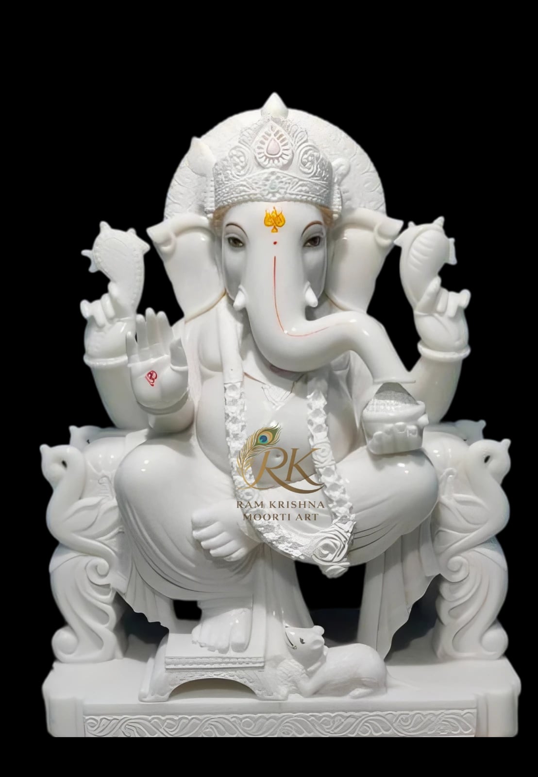 Handcrafted Ganesh Ji marble moorti made from white marble in Jaipur