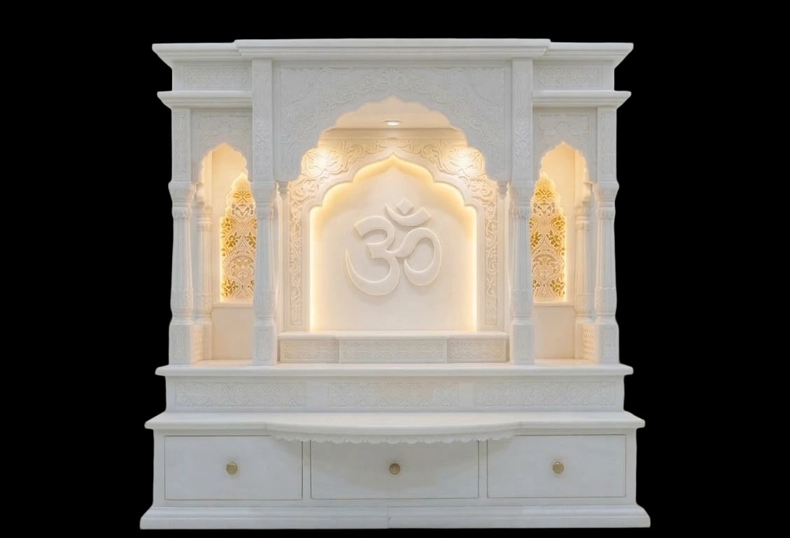 Traditional Home Pooja Mandir of handcrafted marble