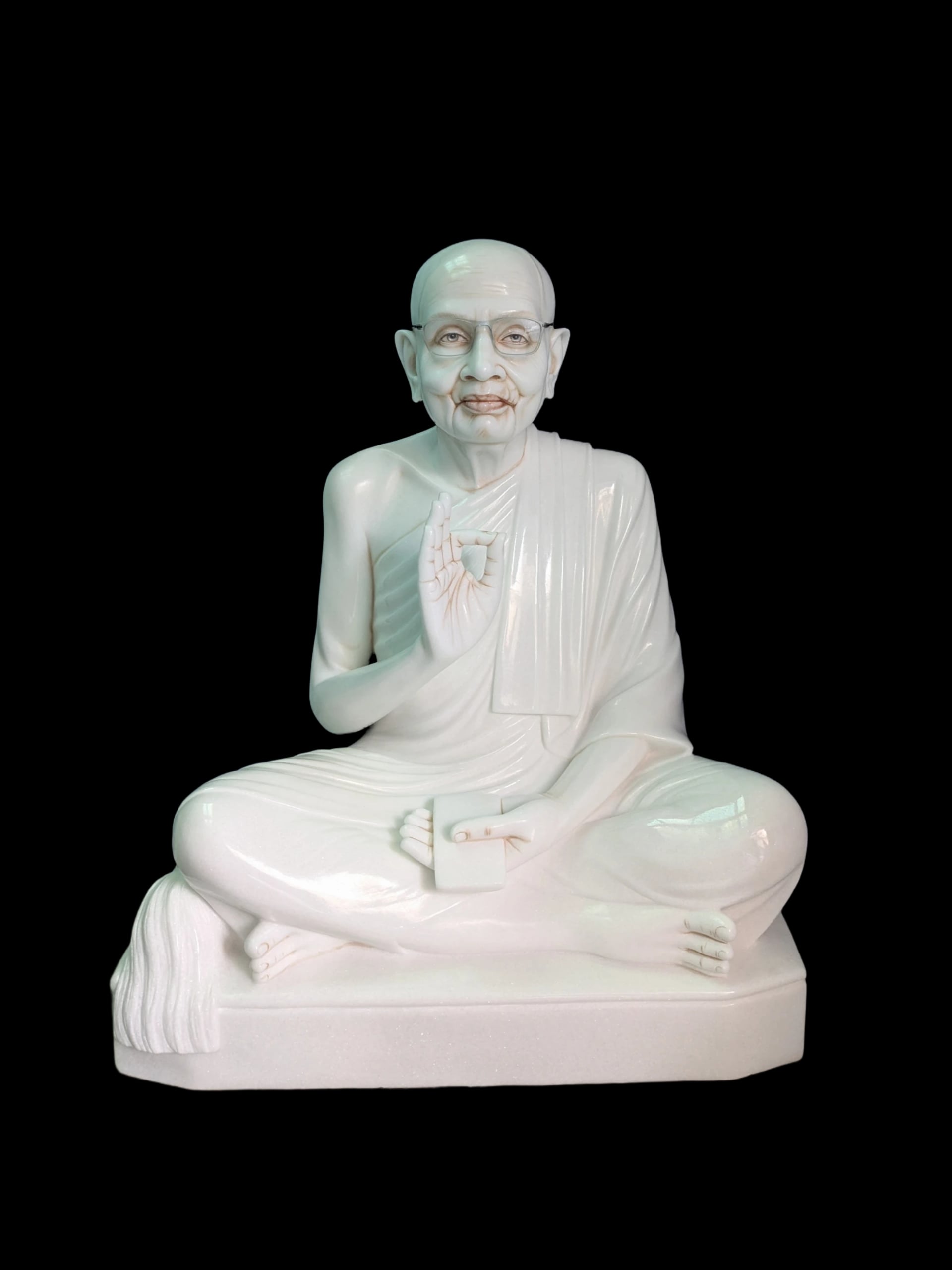 Jain guru white marble statue for temple and devotion