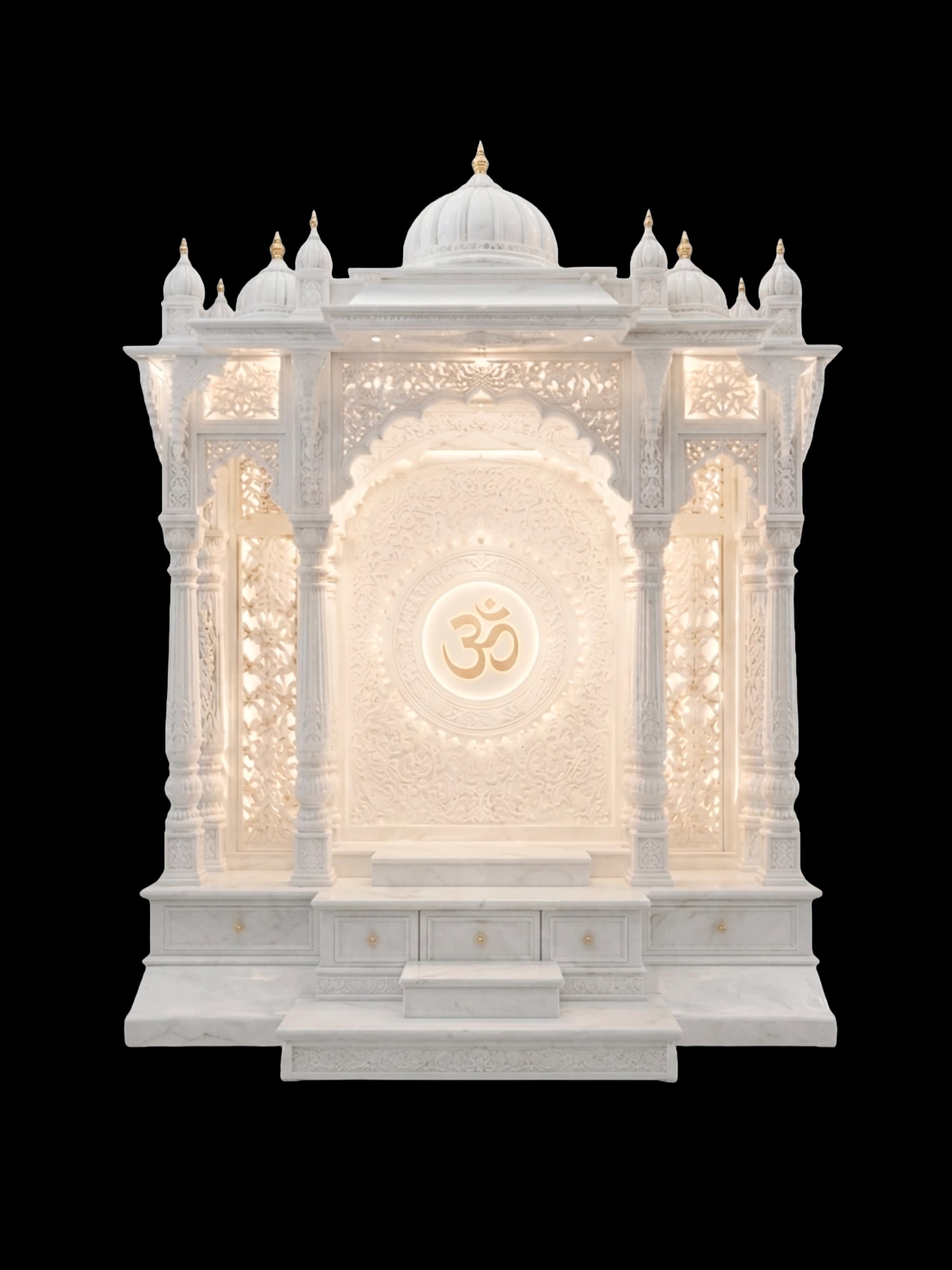 Traditional marble pooja mandir for home in white marble